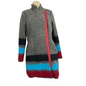 Anthropologie by Tracy Reese Gray Color block Wool Blend Asymmetrical Zip Coat 4